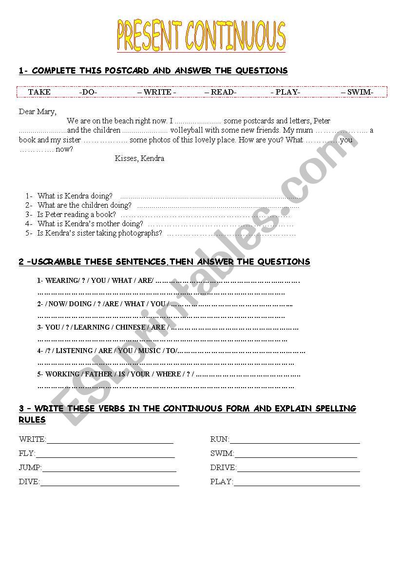 PRESENT CONTINUOUS worksheet