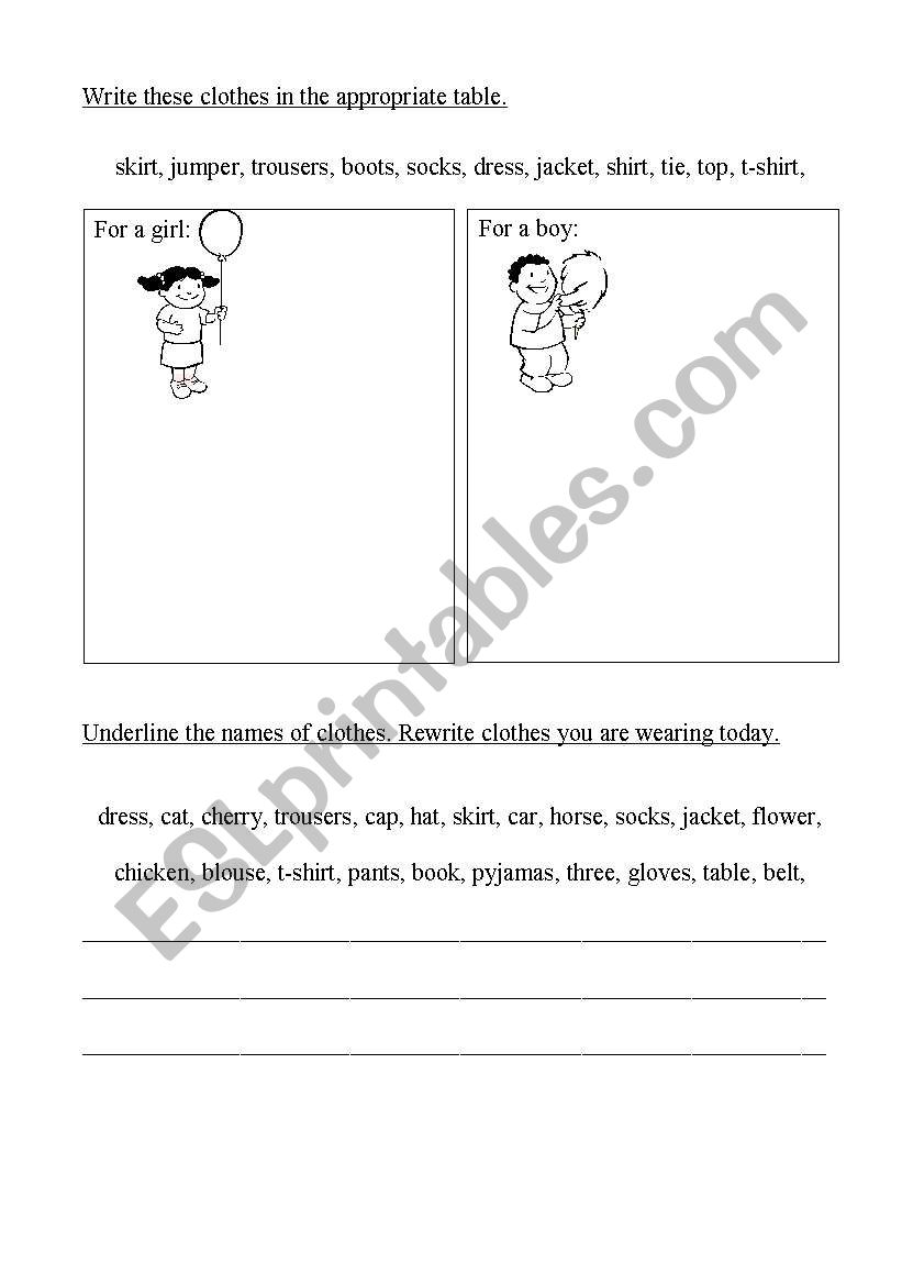 Two exercises about clothes worksheet