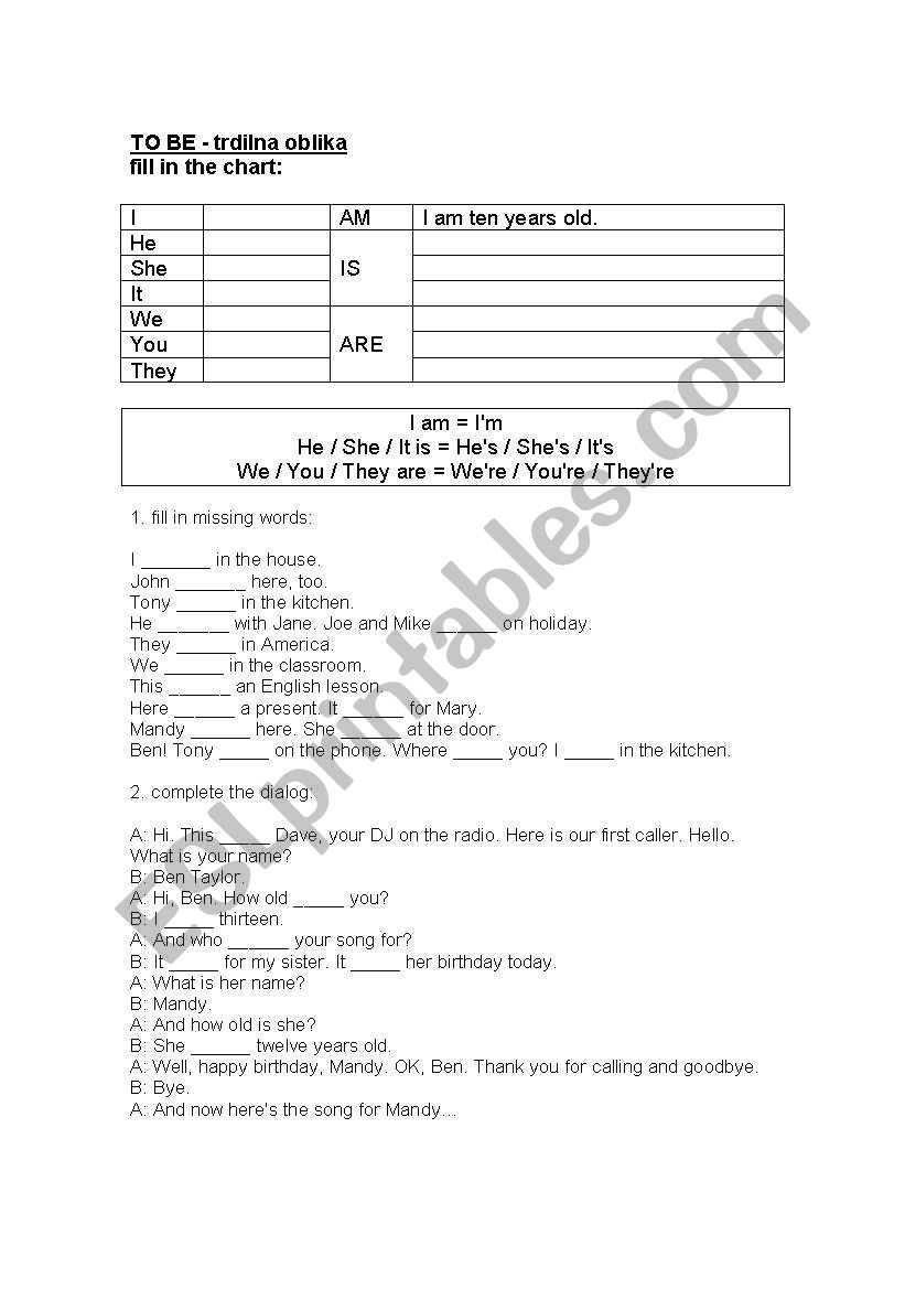 TO BE - affirmative form worksheet