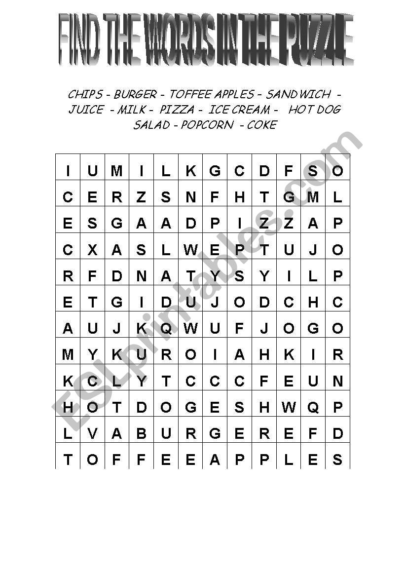 food puzzle worksheet