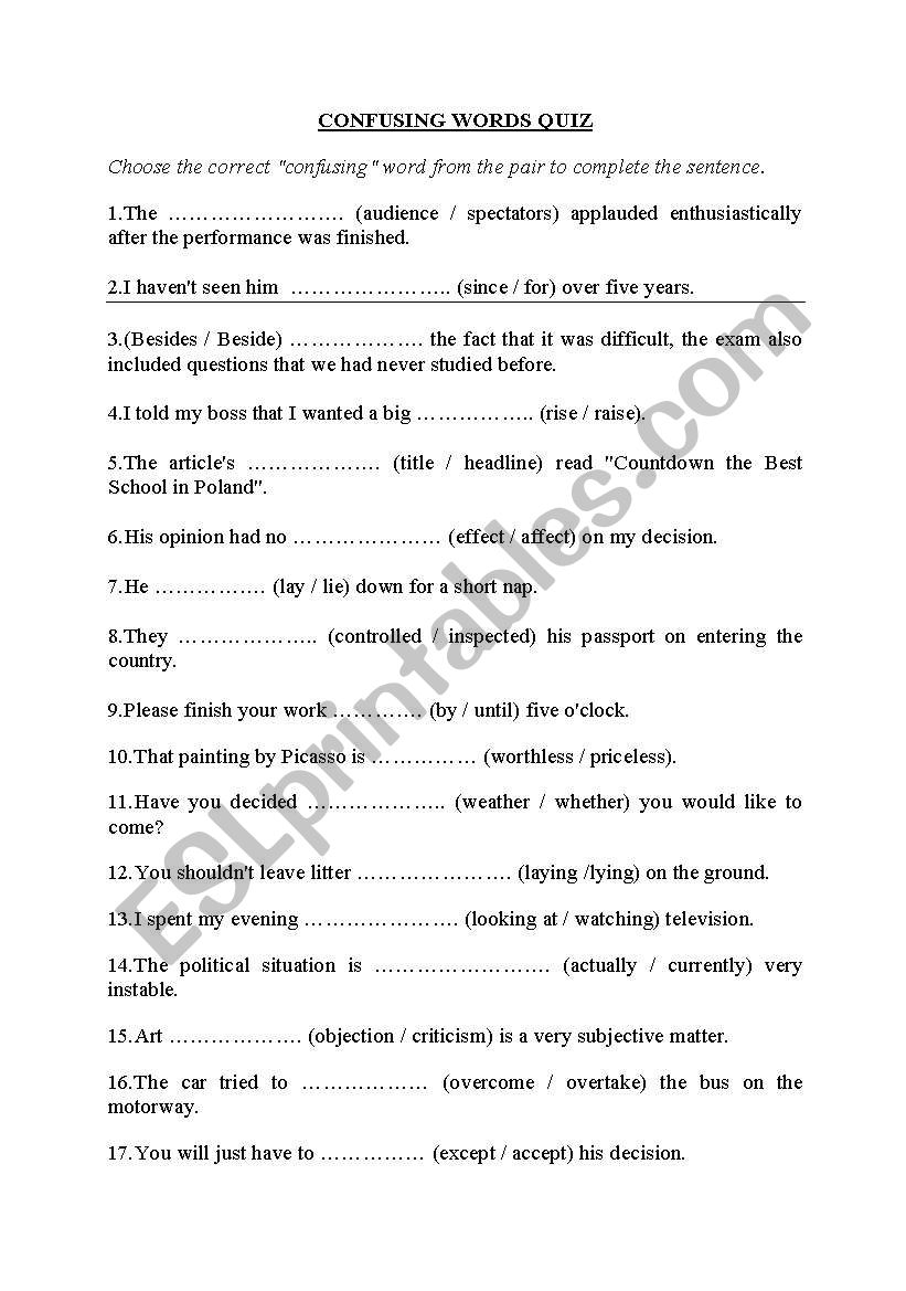 Confusing Words worksheet