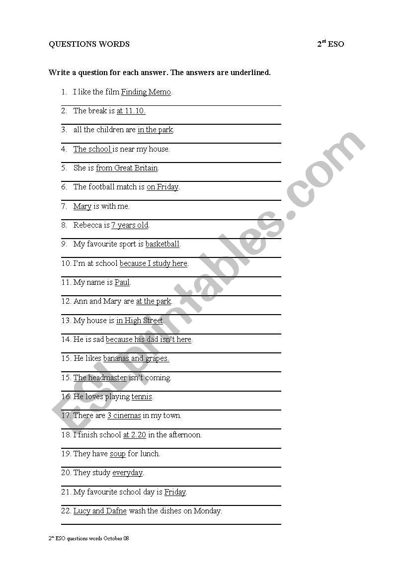 Write a question whose answer is the underlined word/s.