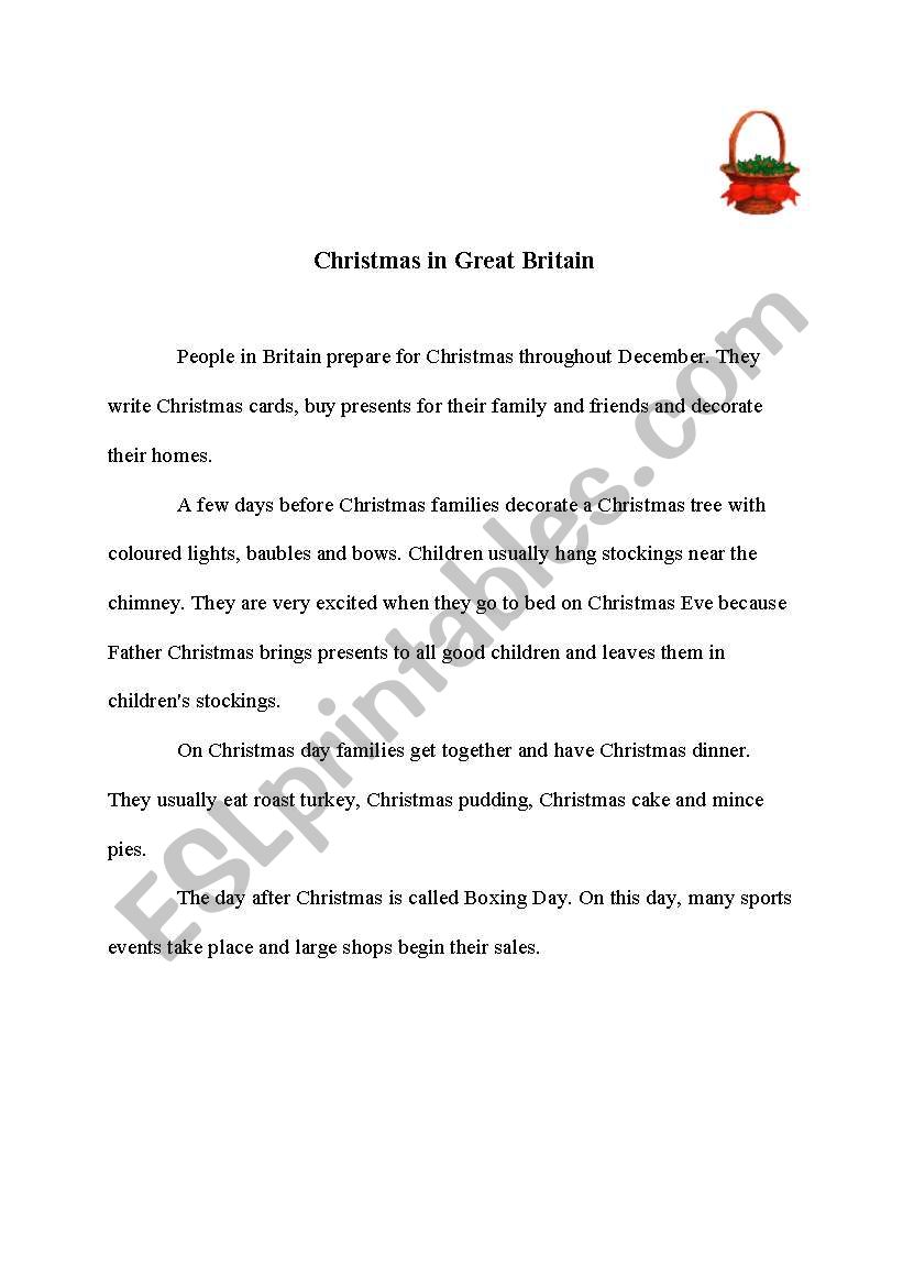 Christmas in Great Britain worksheet