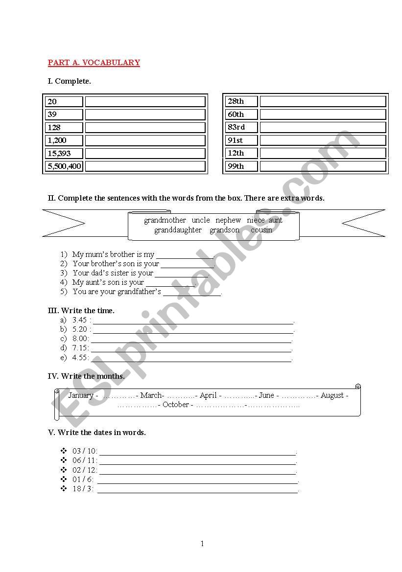 simple present, numbers, possessive adjectives etc.