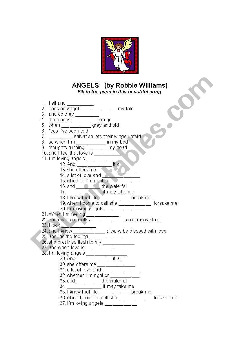 Angels, by Robbie Williams worksheet