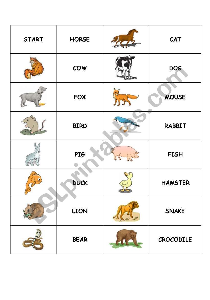 Animals dominoes worksheet