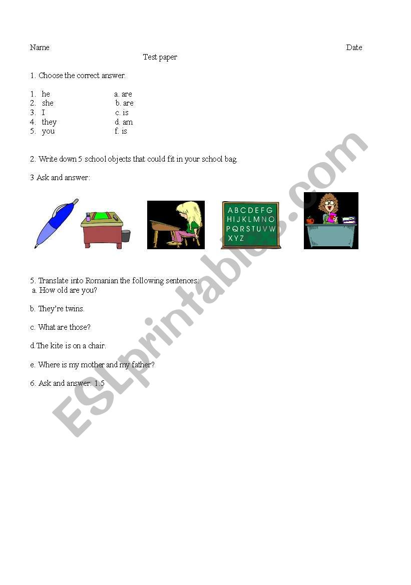 Test paper worksheet