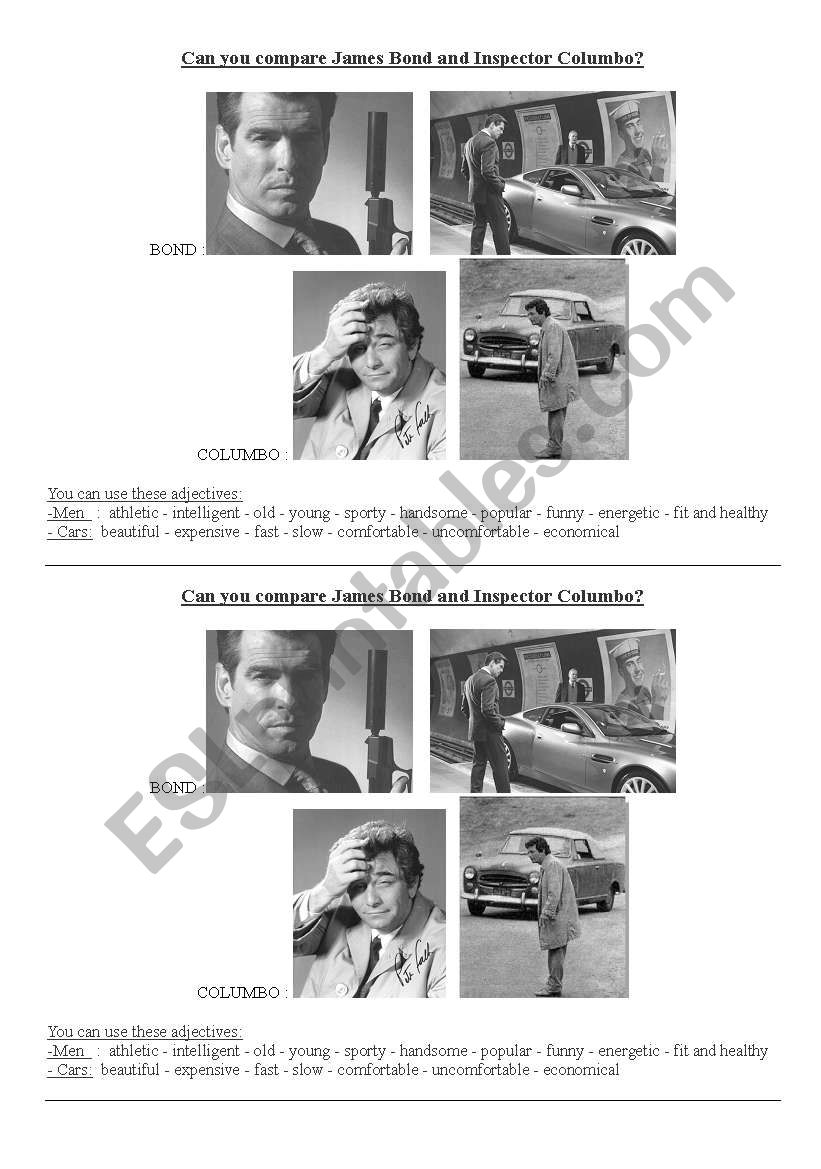 compare J. Bond and Columbo worksheet