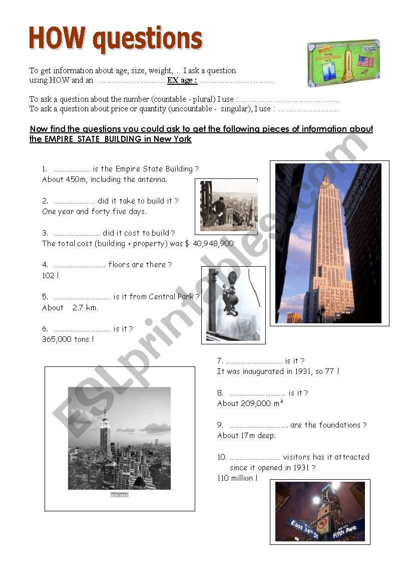 HOW QUESTIONS worksheet