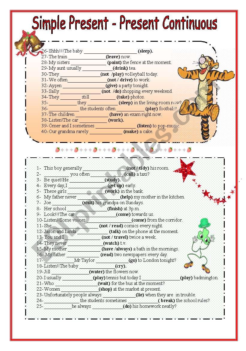 Worksheet On Simple Present Tense And Present Continuous