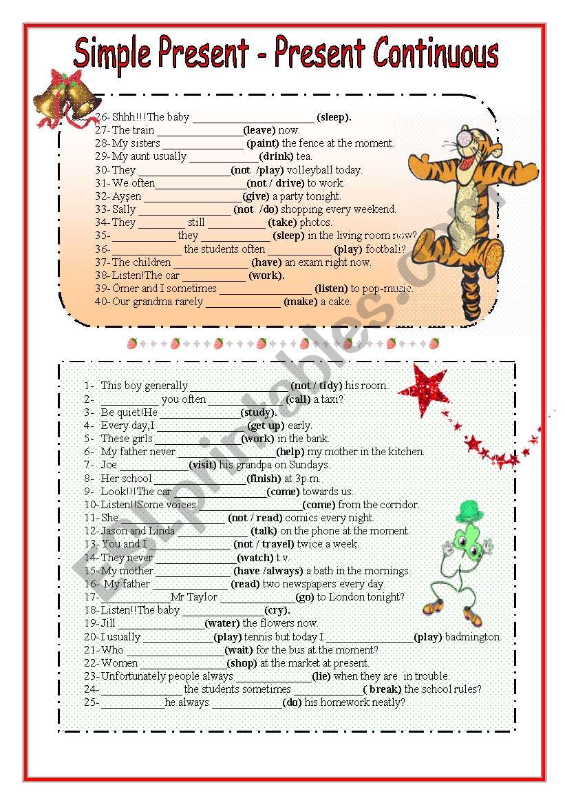 SimplePresent Present Continuous Tense ESL Worksheet By Spring