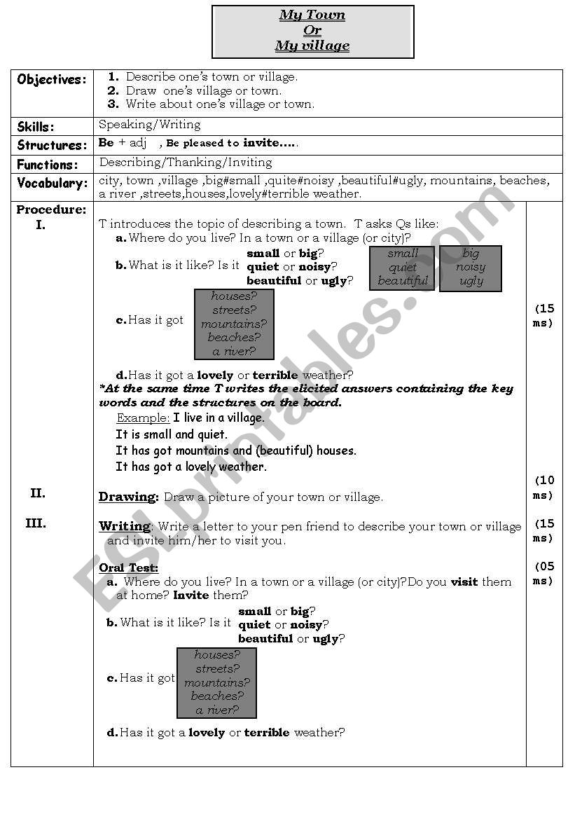 My town or village worksheet