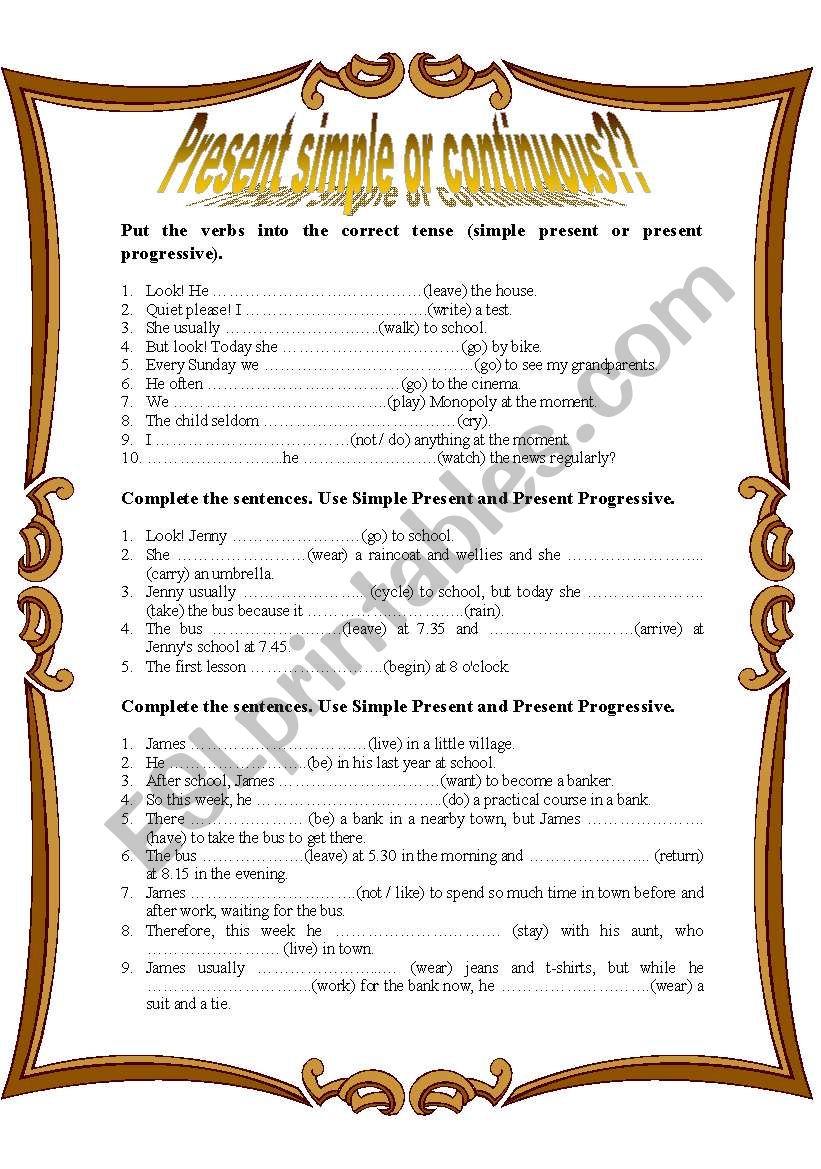 Present simple or continuous worksheet