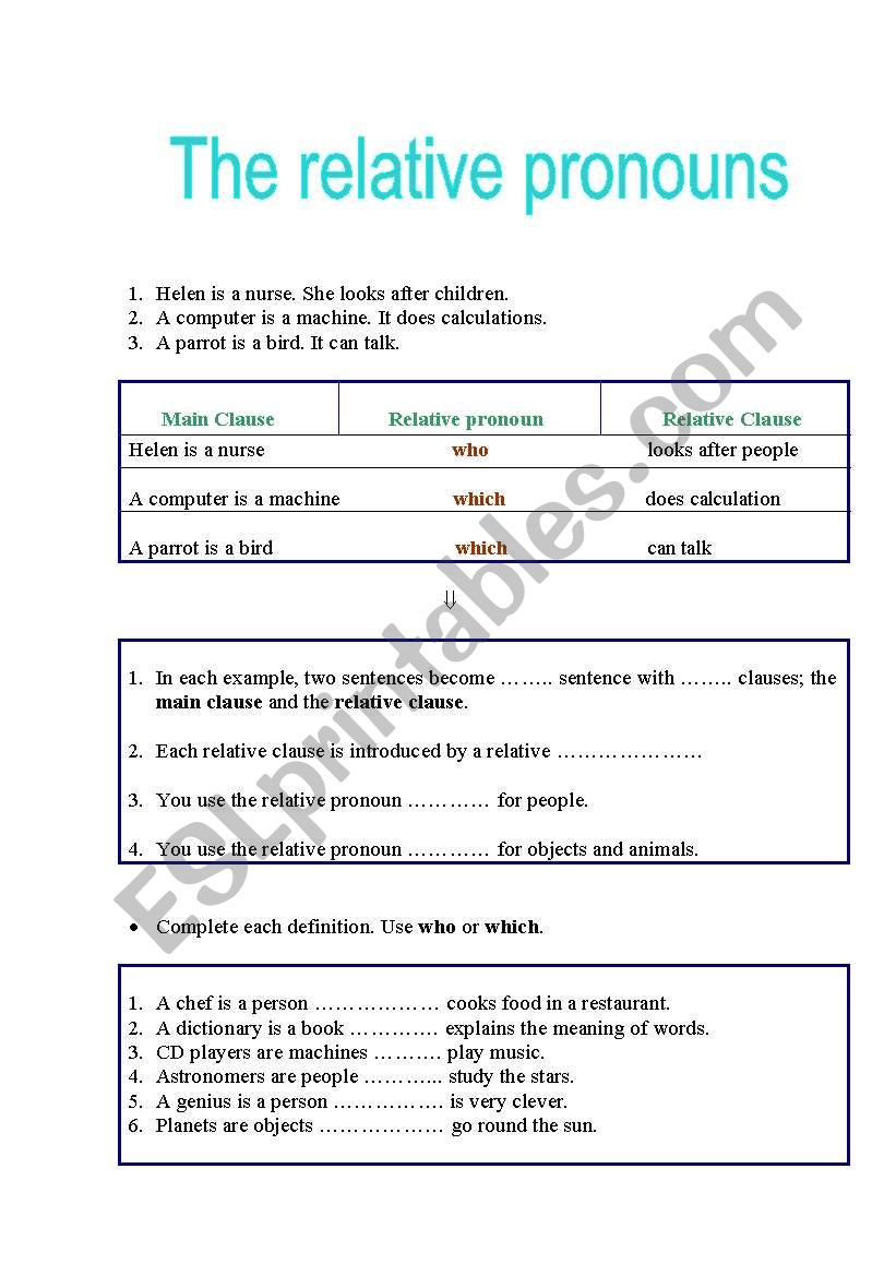 Relative pronouns worksheet