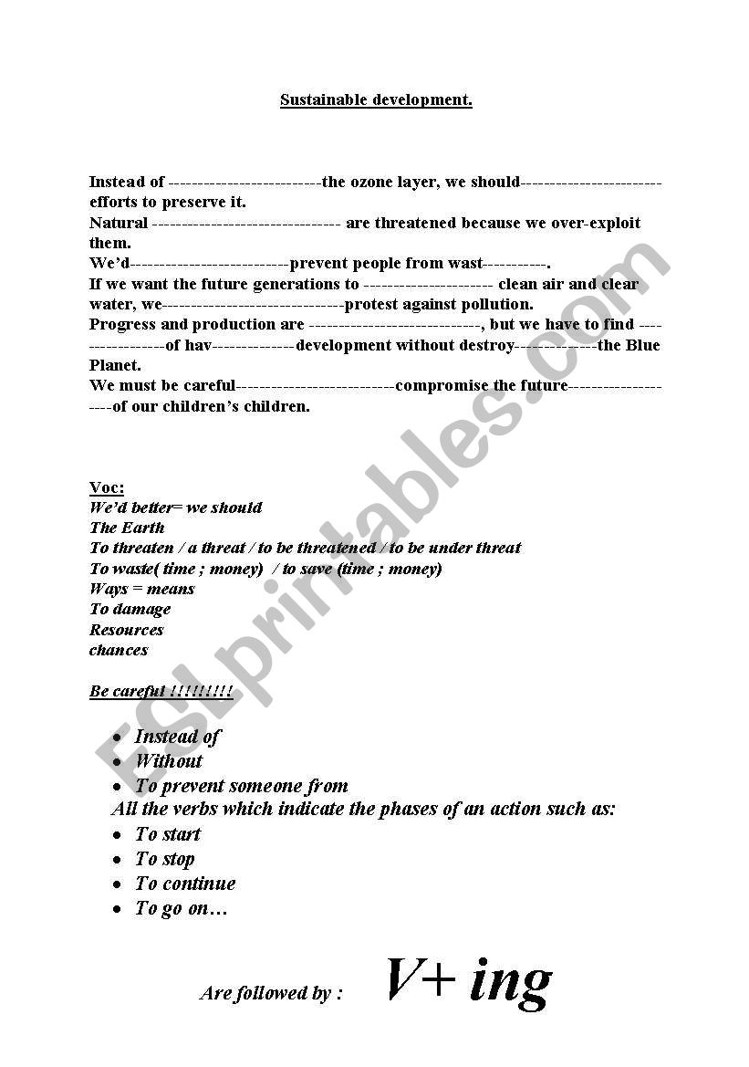 sustainable development worksheet