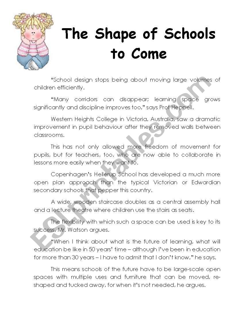 The Shape of Schools to Come worksheet