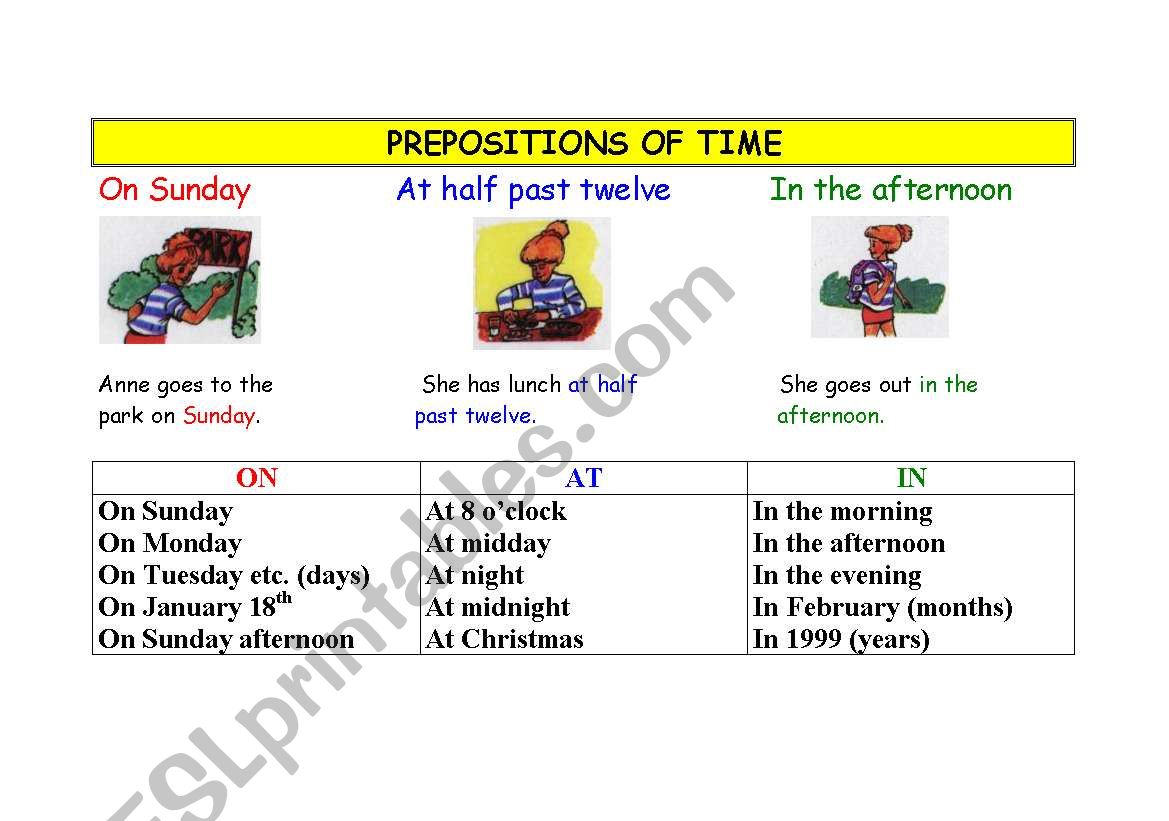 Prepositions of Time worksheet