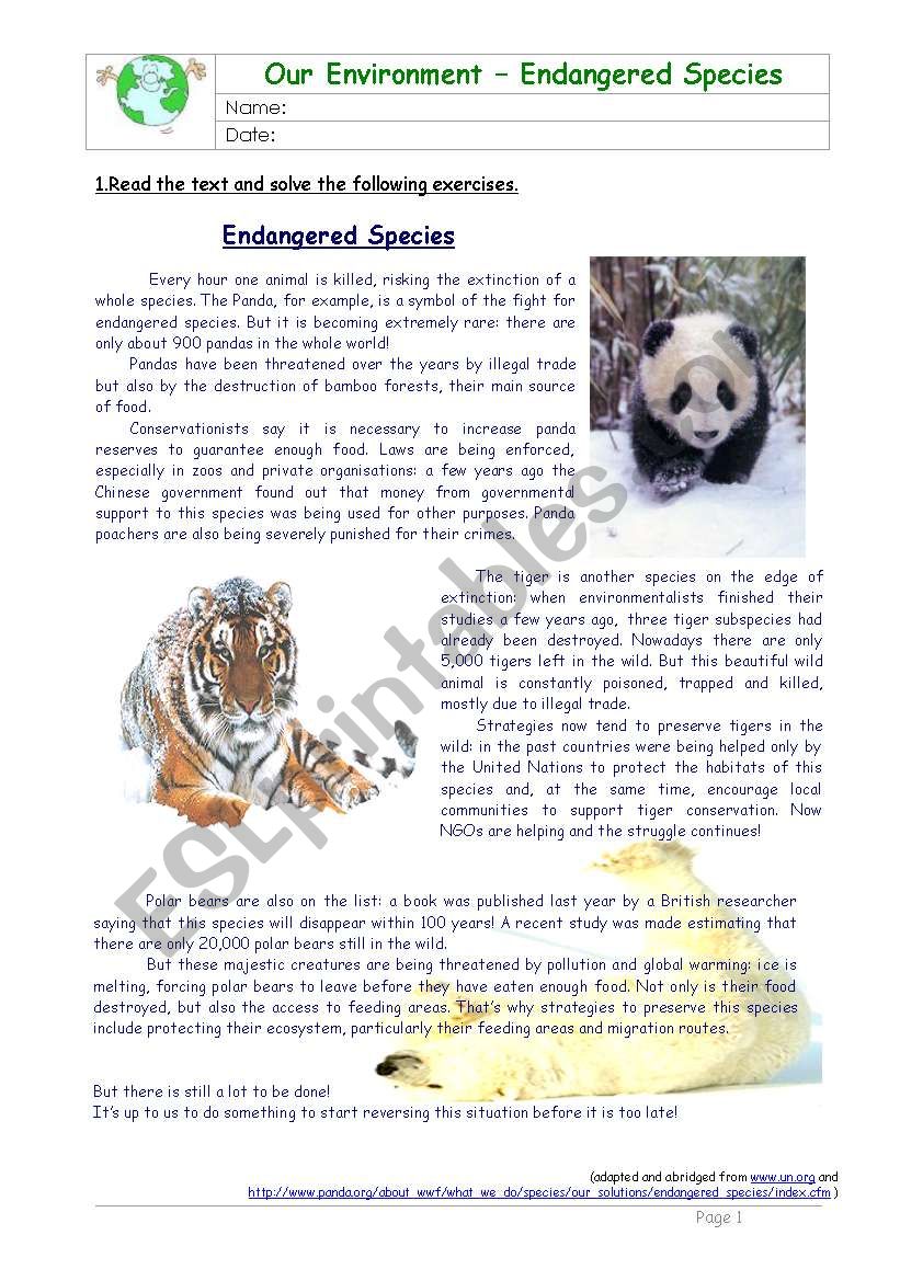 Endangered Species - Passive Voice - ESL worksheet by Diana Parracho