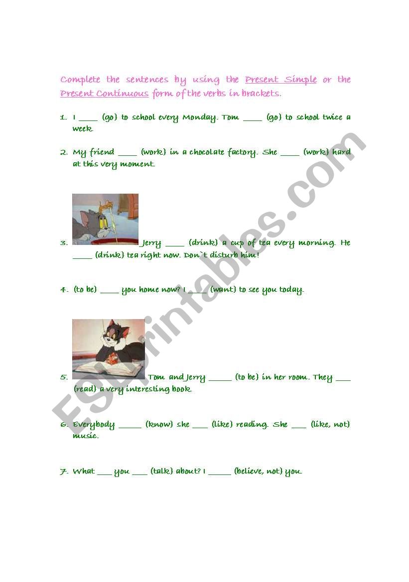 Present Simple and Continuous worksheet