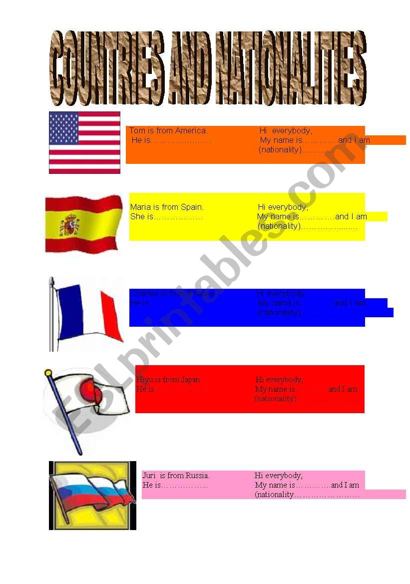 countries-nationalities worksheet