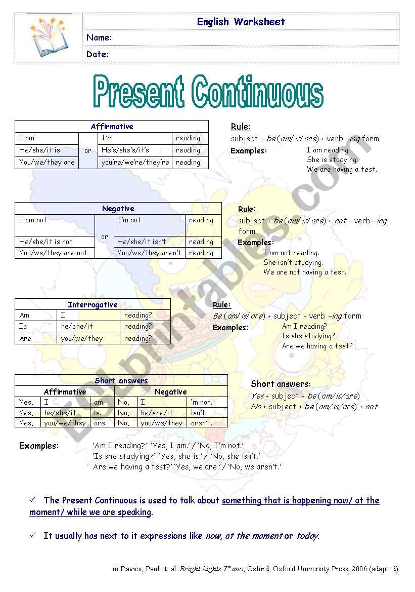 Present Continuous worksheet