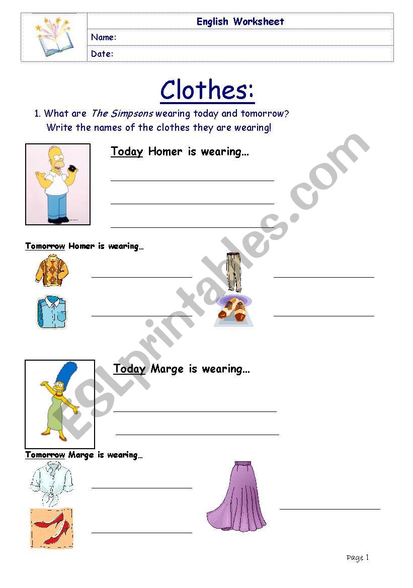 Simpsons Clothes - Part 1 worksheet