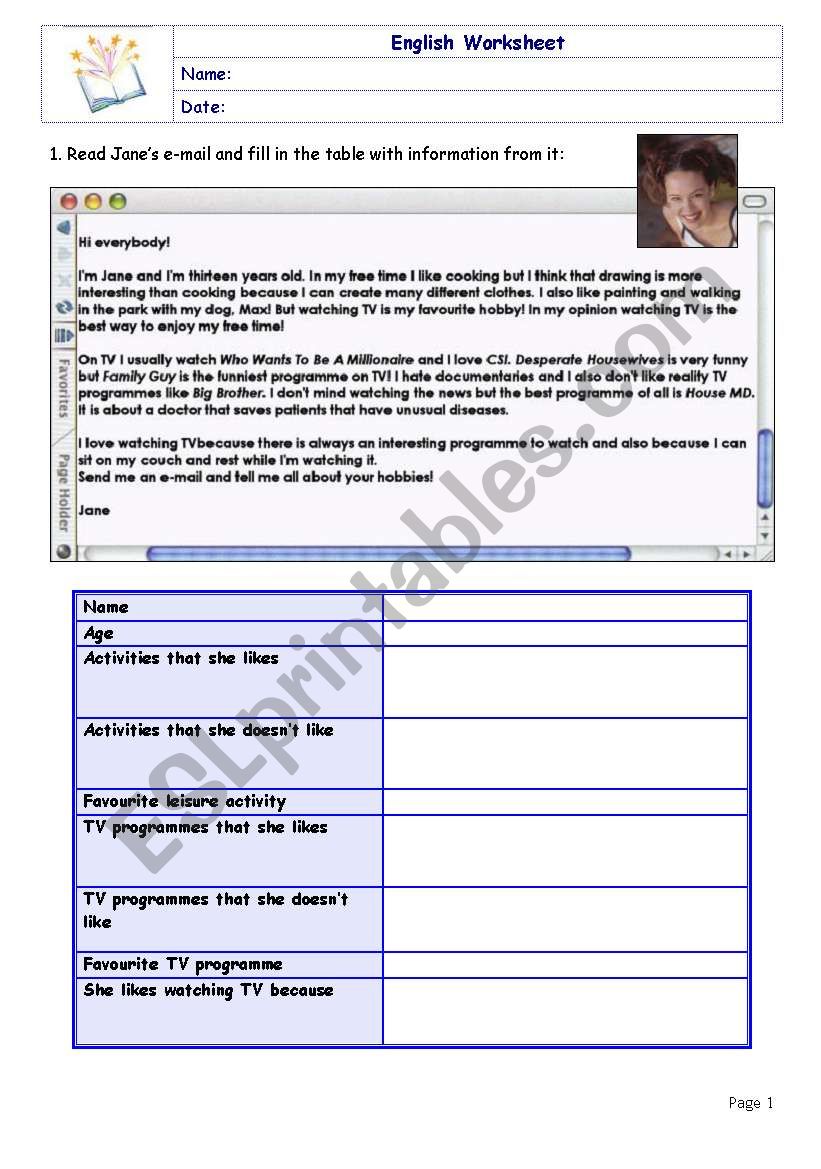 Favourite Activities worksheet