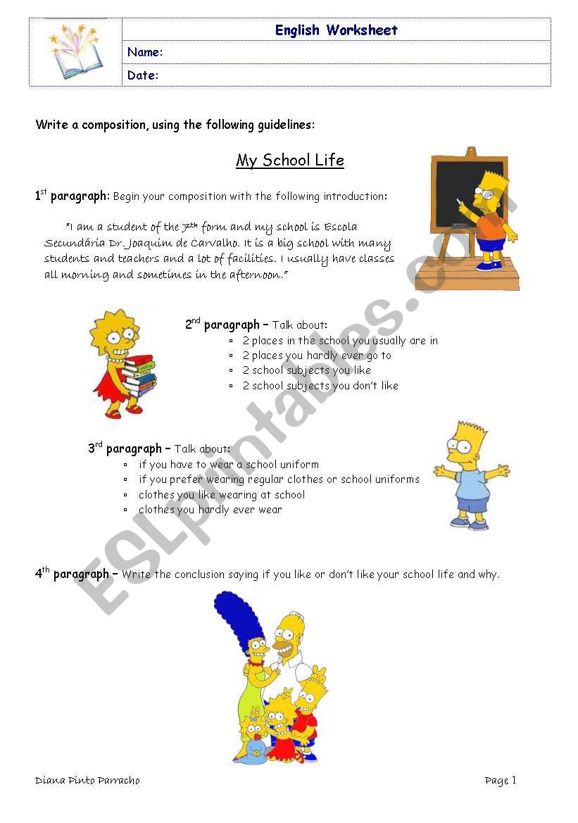 School life- Writing worksheet