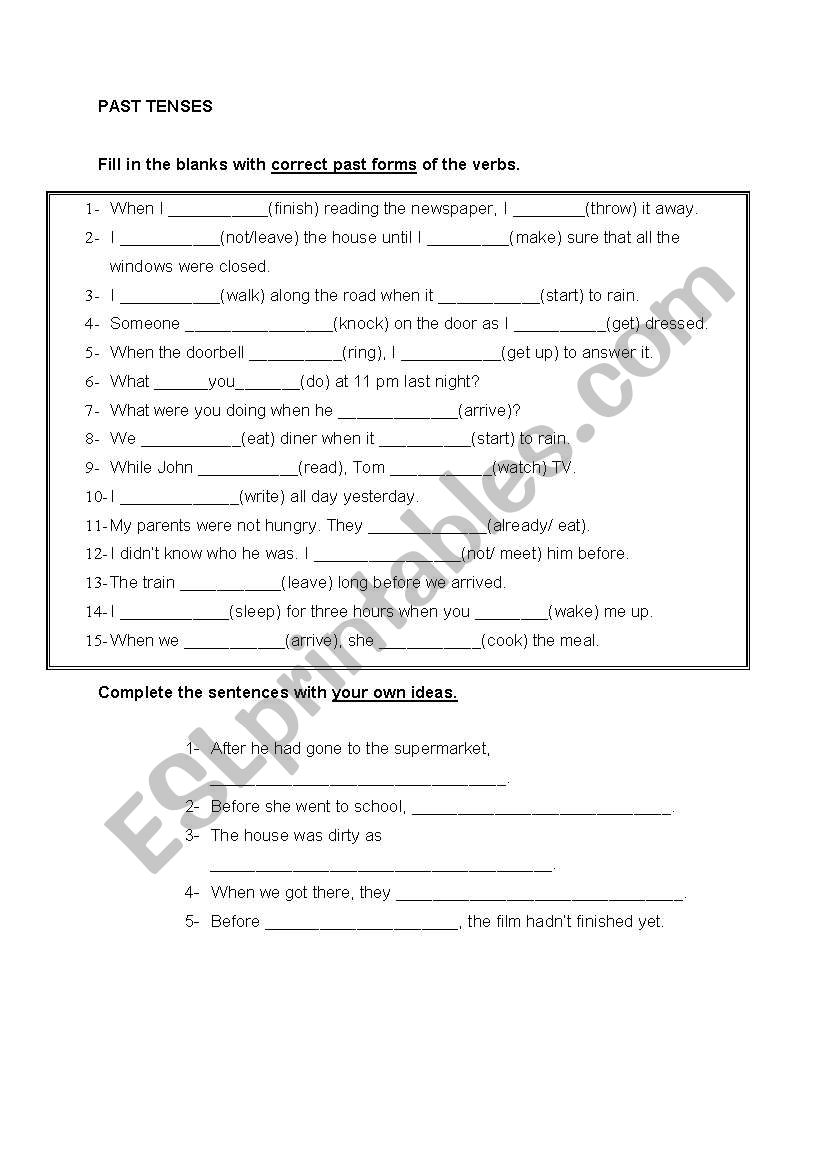 past tenses worksheet