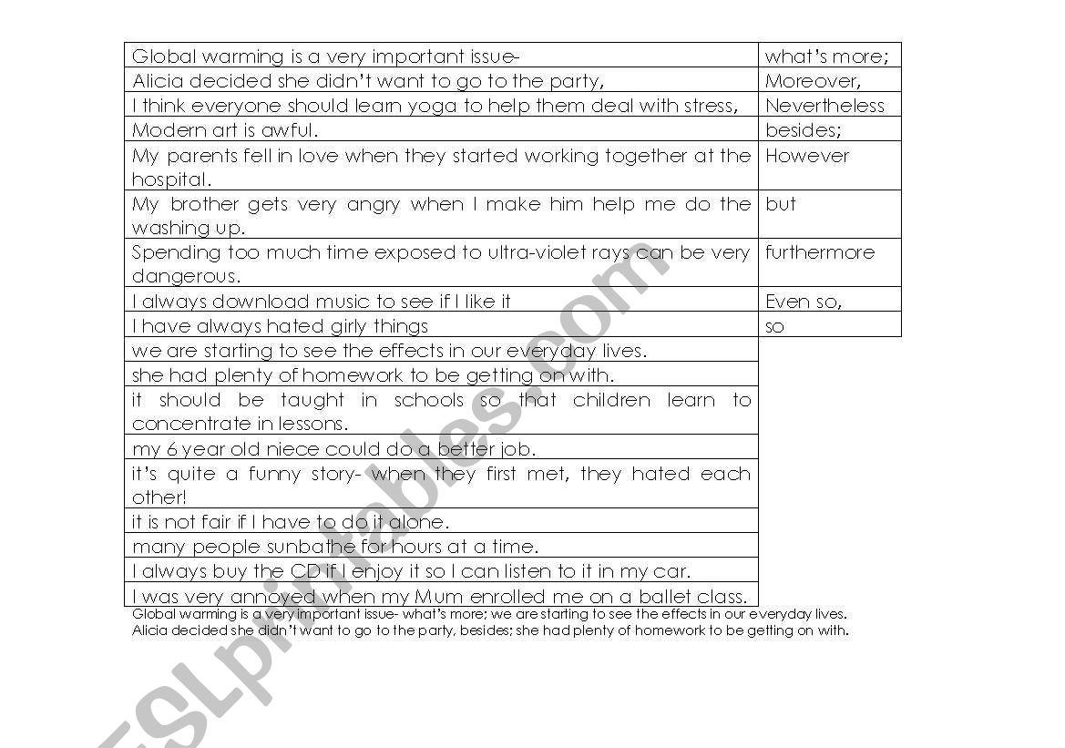 Conjuction jigsaw worksheet