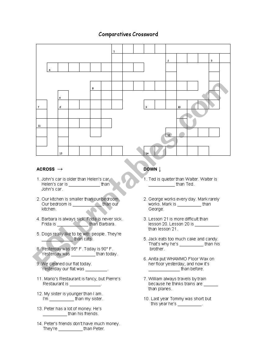 Crossword Comparatives worksheet