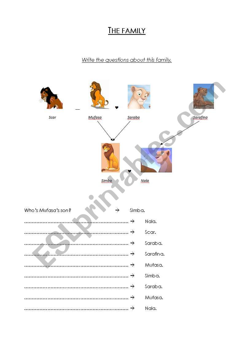 Lion Kings family worksheet