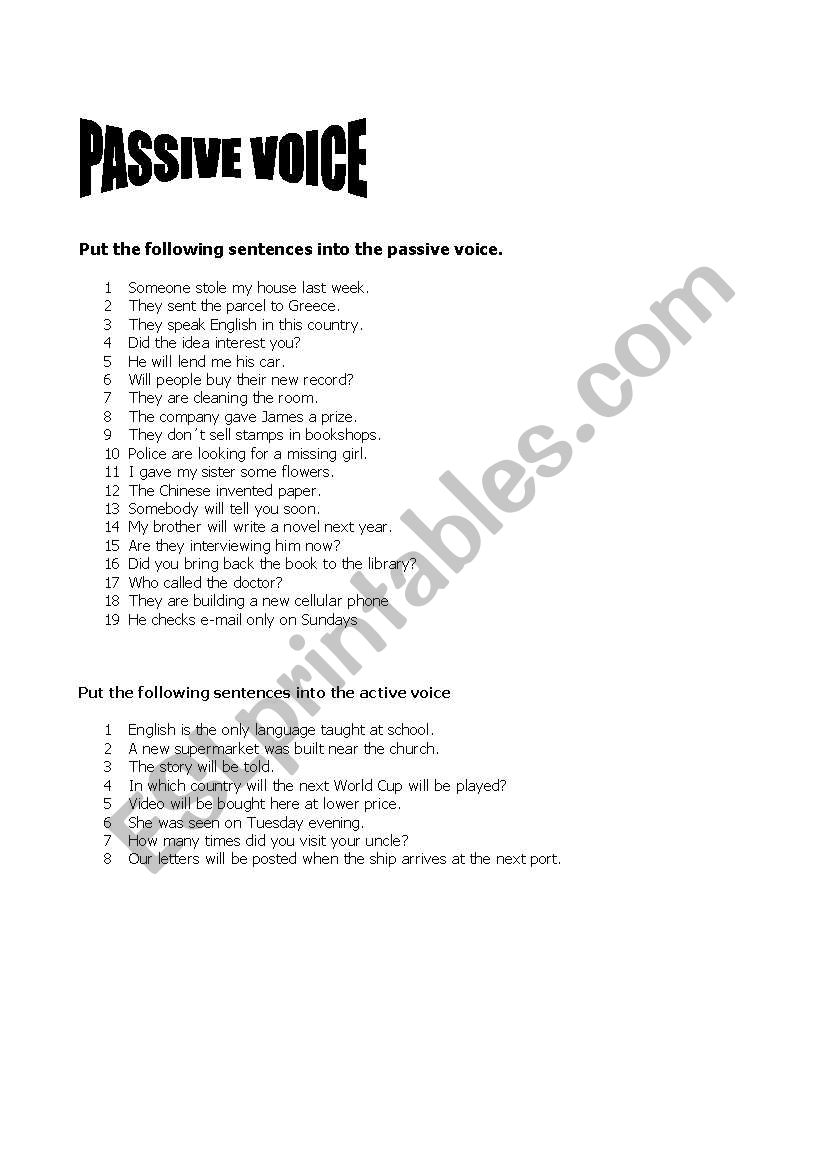 passive voice worksheet