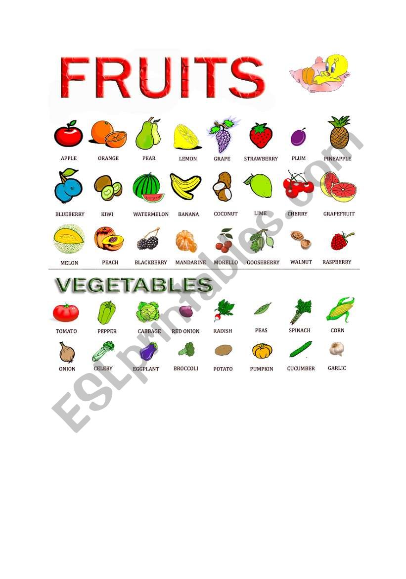 FOOD - FRUITS and VEGETABLES worksheet