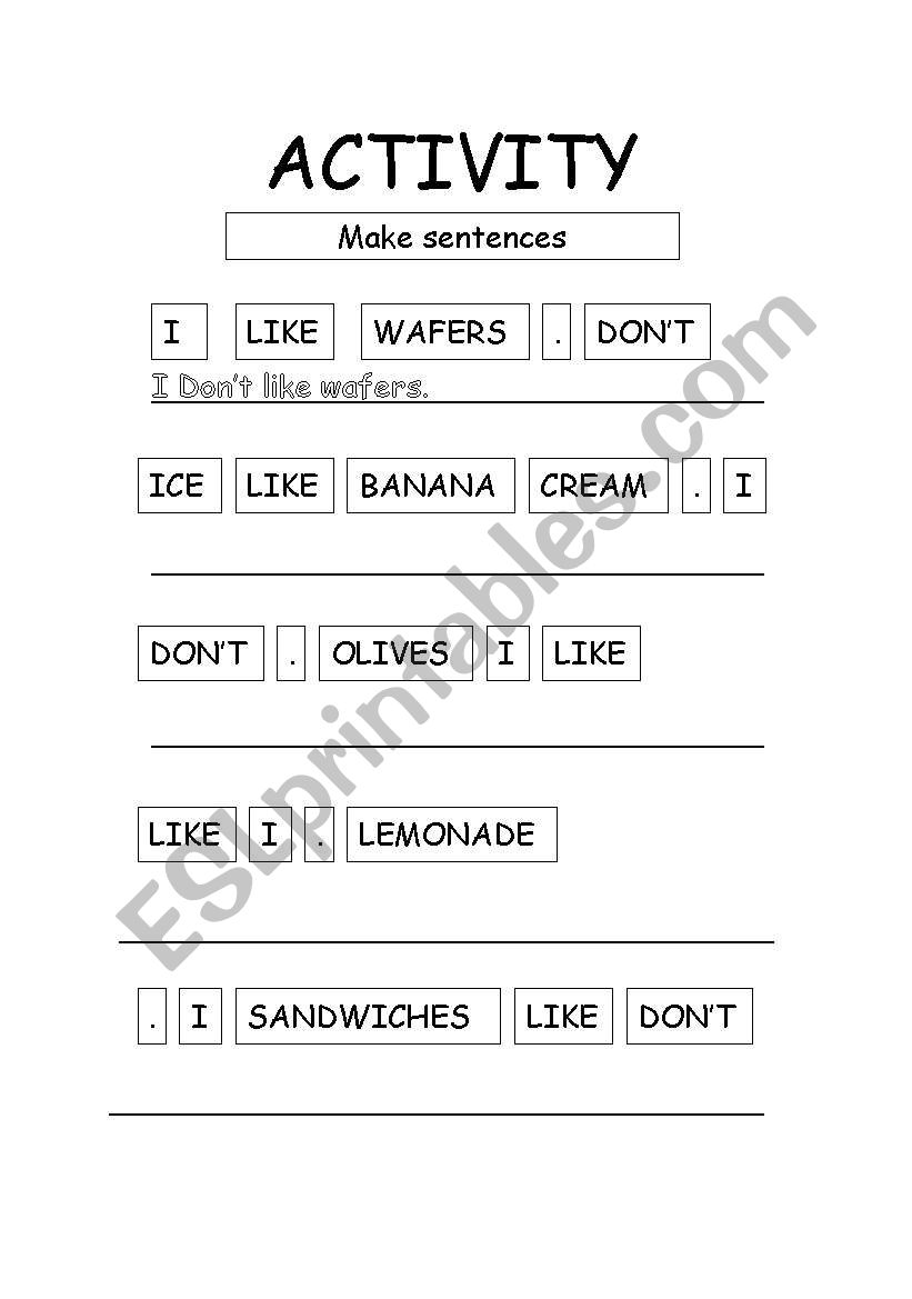 make a sentences worksheet