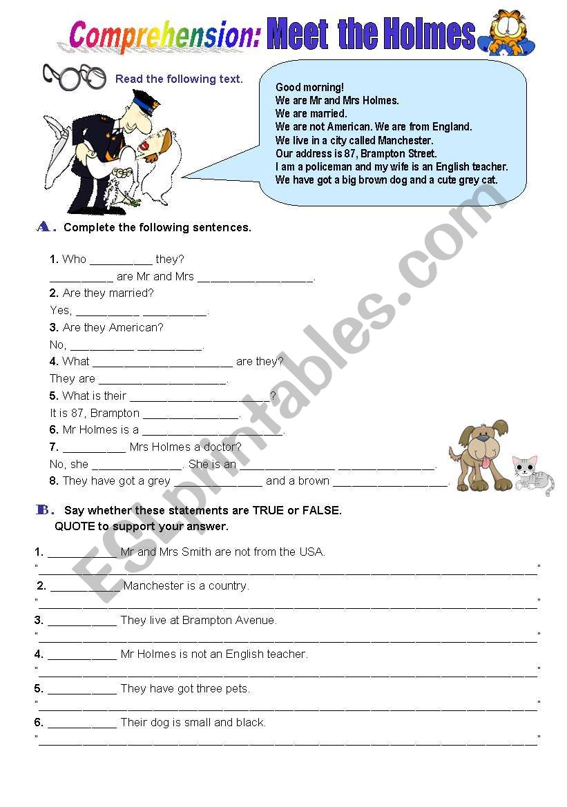 Meet the Holmes! worksheet