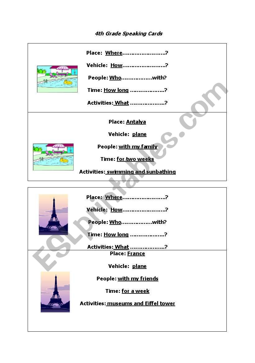 speaking cards worksheet