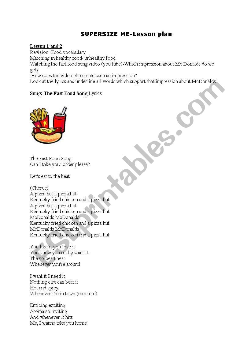 Lesson plan Supersize me - ESL worksheet by rotkappe