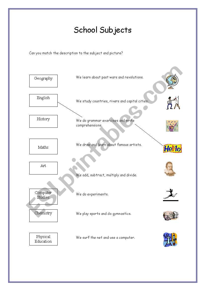 School Subjects worksheet