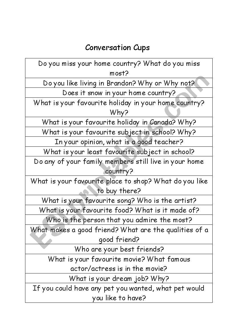 Conversation Cups  worksheet