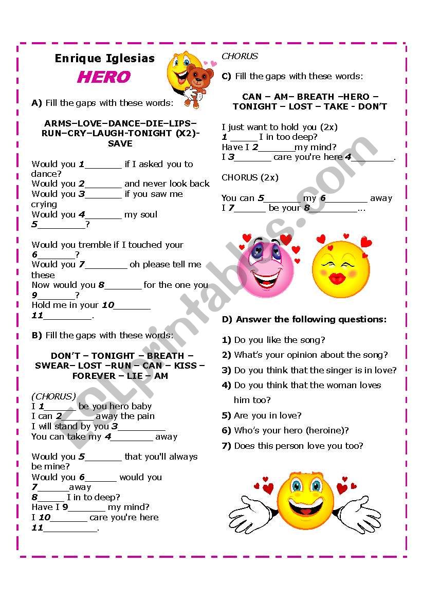 SONG worksheet