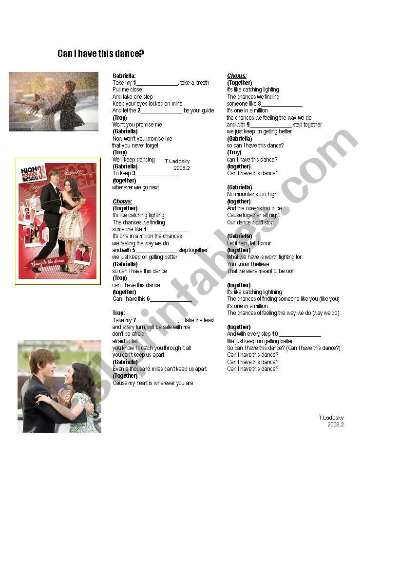 High School Musical 3 Can I Have This Dance Esl Worksheet By