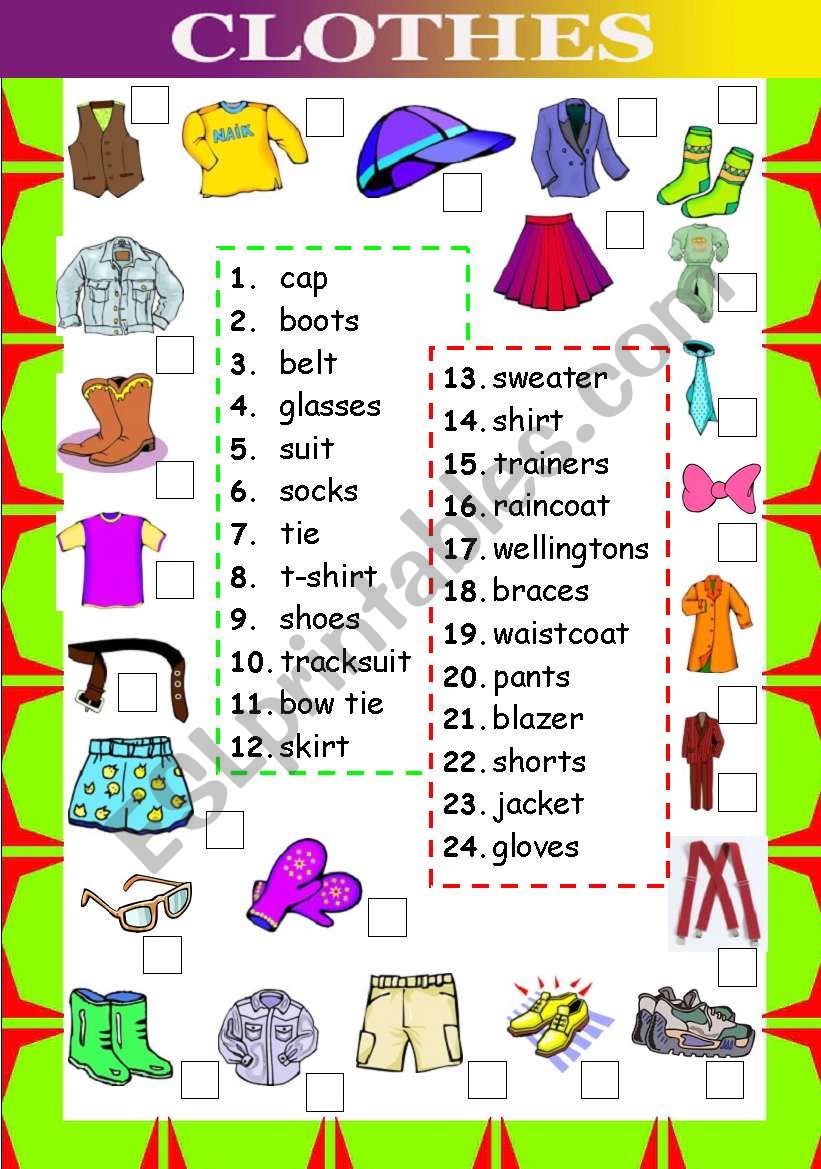 Clothes (matching words and pictures)