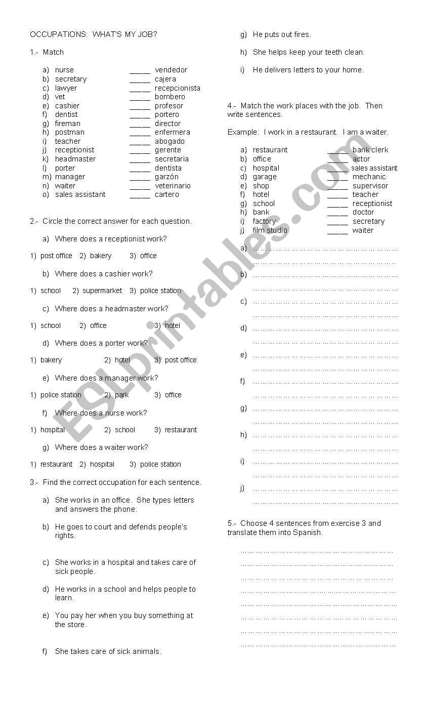 Jobs worksheet