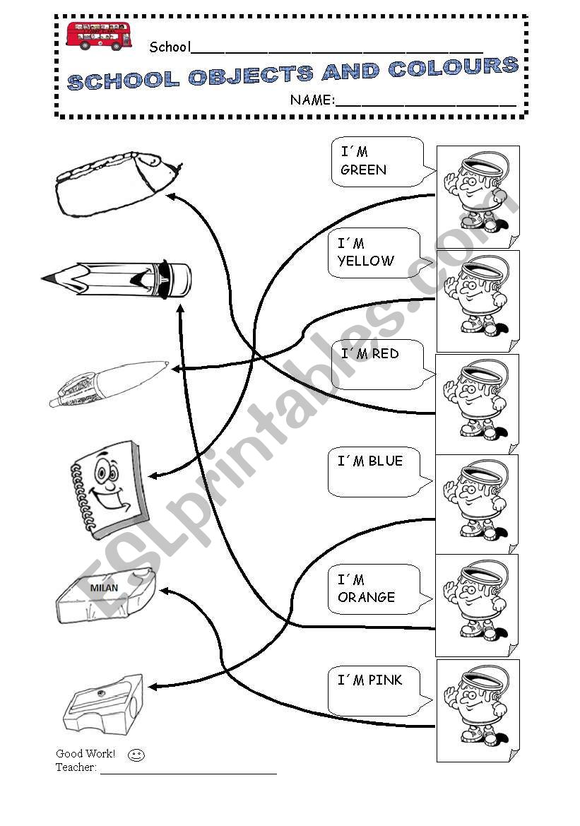 Colours and Classroom Objects worksheet