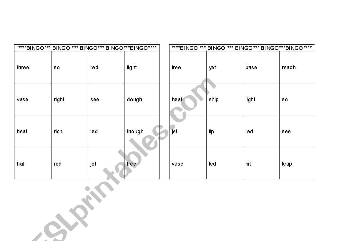 Pronunciation Bingo worksheet