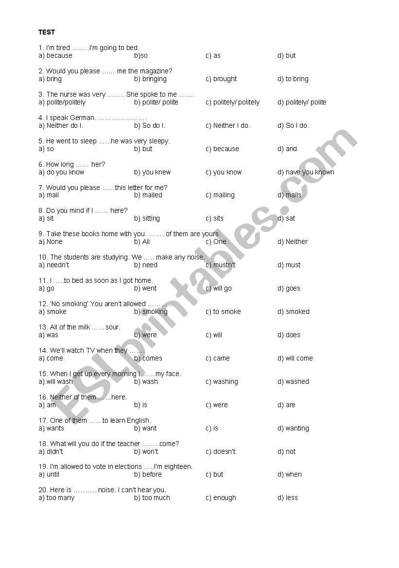 intermediate exam worksheet