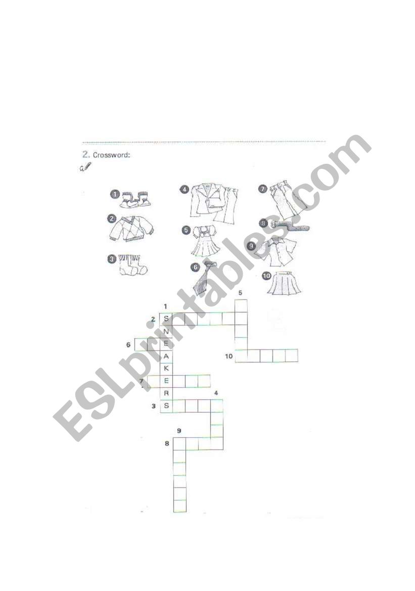 CLOTHES CROSSWORD worksheet