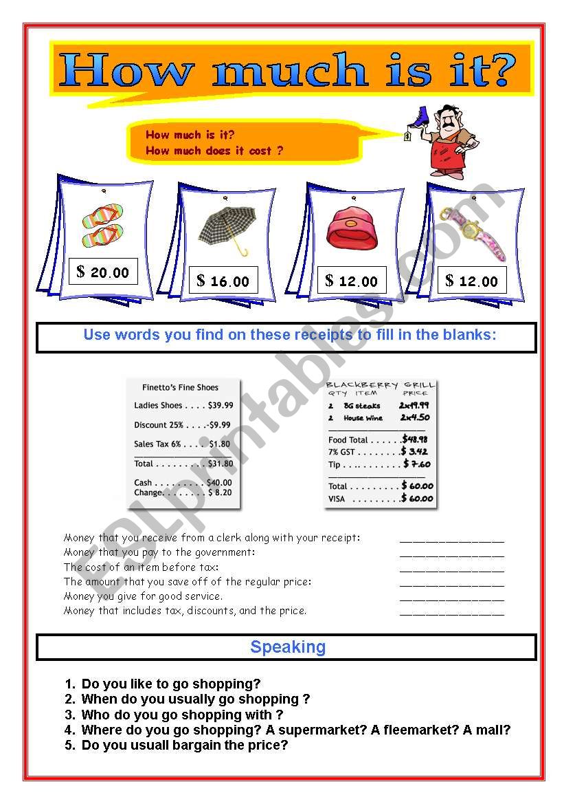 3-Skill Worksheet  :  Money and Prices