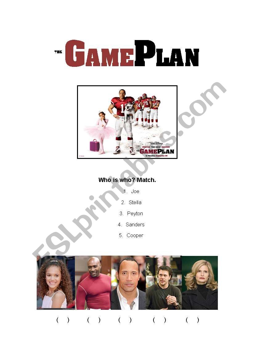 The Game Plan Movie worksheet